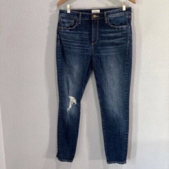 Driftwood High Rise Distressed Rigid Jean Casual Essential Stretch Dark Wash - Picture 1 of 6